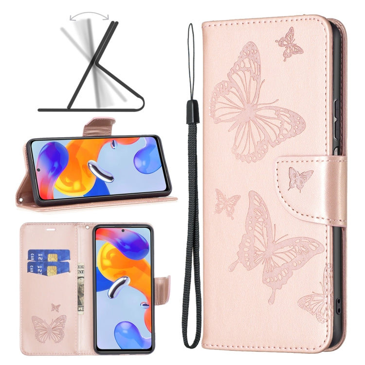 Rose pink embossed butterfly leather wallet phone case with folio flap and wrist strap