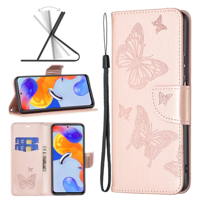 Rose pink embossed butterfly leather wallet phone case with folio flap and wrist strap