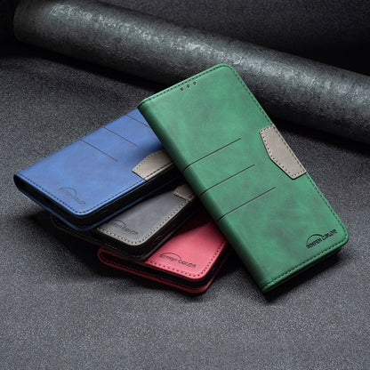 Green folding magnetic leather phone case with stitched flap and card slots