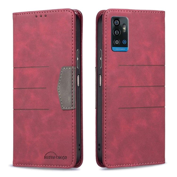Magnetic leather phone case with card slot, red folio with flap and camera cutout