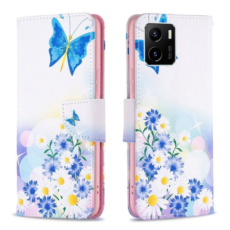 Butterfly and daisy print leather flip phone case for vivo Y15s with magnetic strap