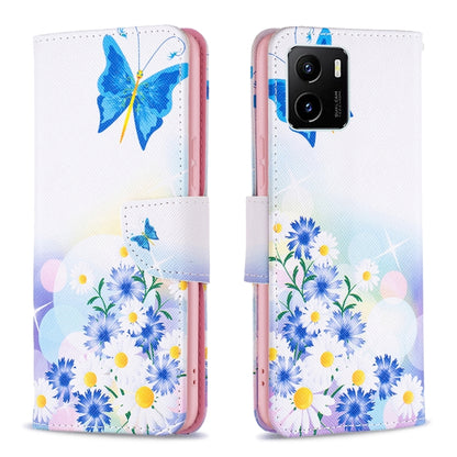 Butterfly and daisy print leather flip phone case for vivo Y15s with magnetic strap