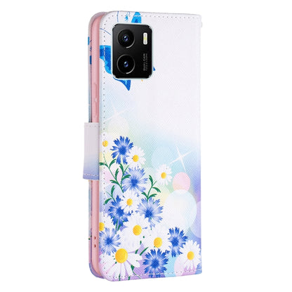 Floral meadow print leather flip phone case for vivo Y15s with camera cutout