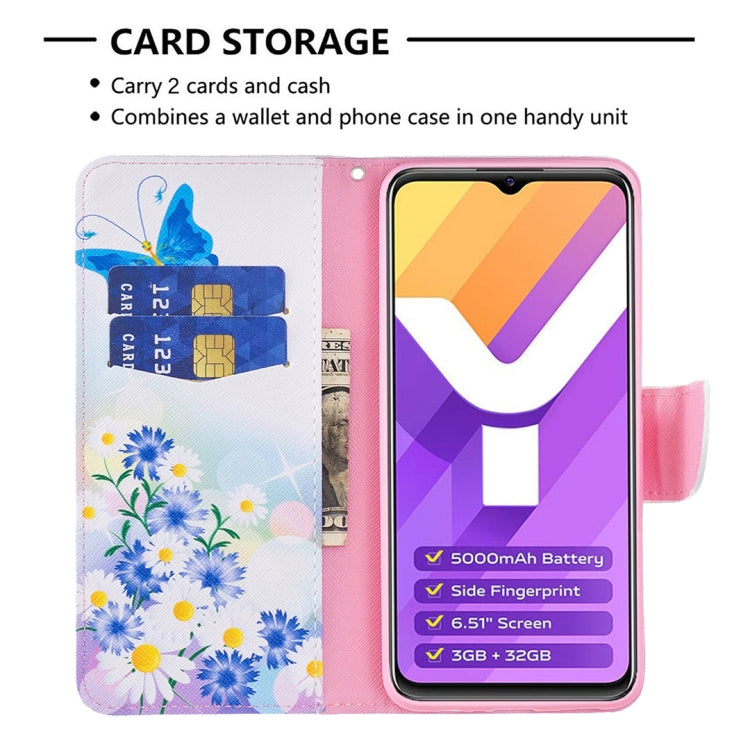 Butterfly and daisy leather wallet phone case for vivo Y15s with card slots