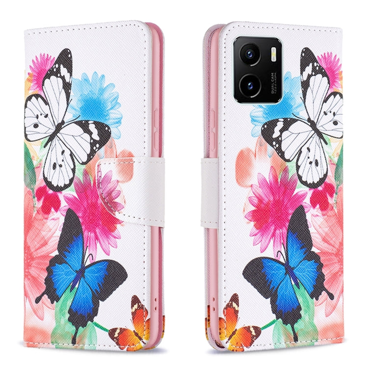 Butterfly and flower print leather flip phone case for vivo Y15s with magnetic strap