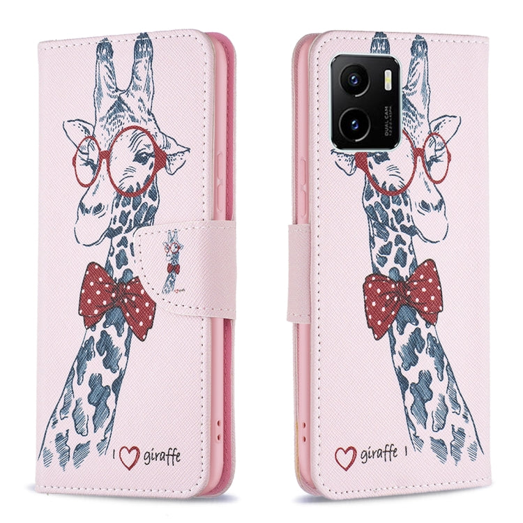 Giraffe with bow print leather flip phone case for vivo Y15s with magnetic strap