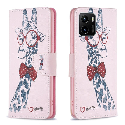 Giraffe with bow print leather flip phone case for vivo Y15s with magnetic strap