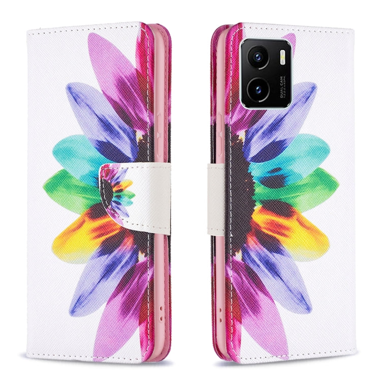 Colorful flower print leather flip phone case for vivo Y15s with magnetic closure
