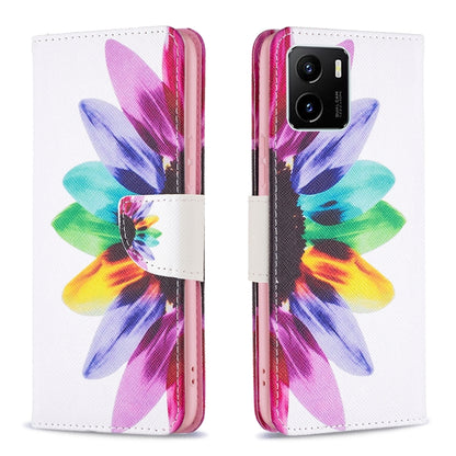 Colorful flower print leather flip phone case for vivo Y15s with magnetic closure