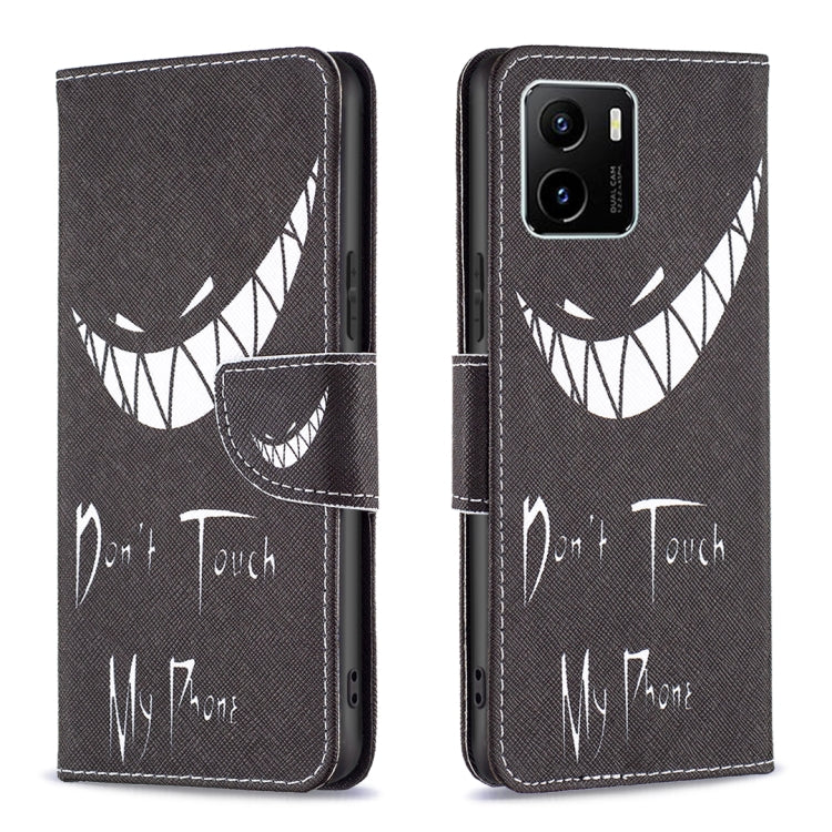 Leather phone case for vivo Y15s with dark fabric and white face line art pattern