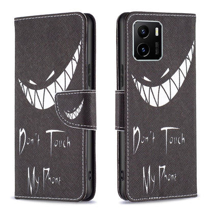 Leather phone case for vivo Y15s with dark fabric and white face line art pattern