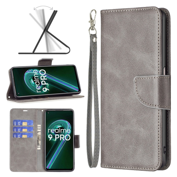 Grey leather phone case with wrist strap and front card pocket, side cutouts