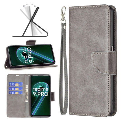 Grey leather phone case with wrist strap and front card pocket, side cutouts