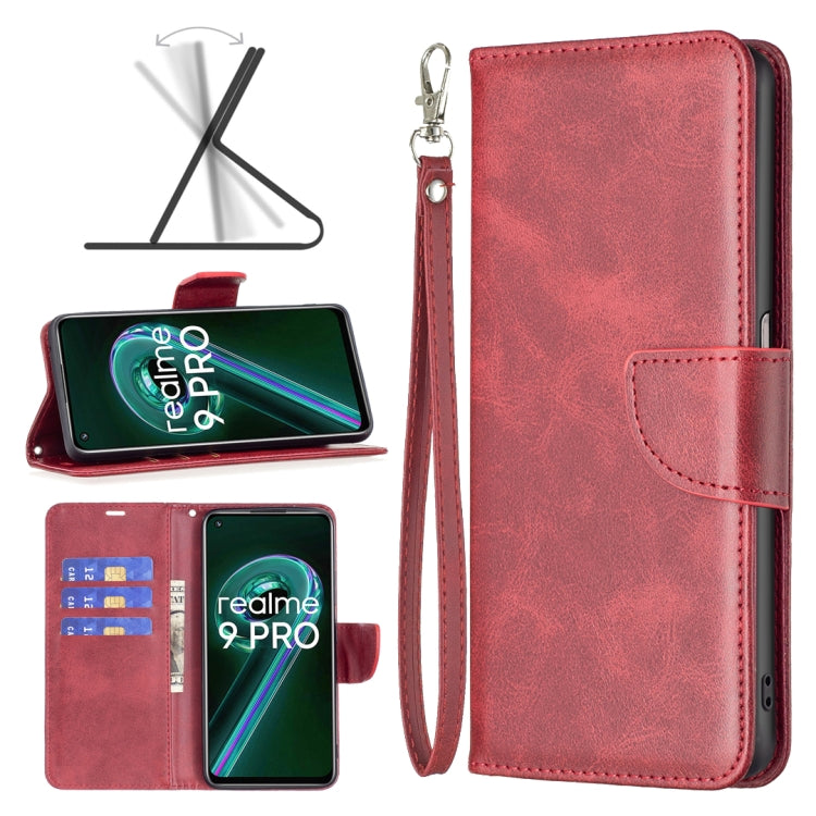 Red leather phone case with wrist strap and front card pocket, flip cover