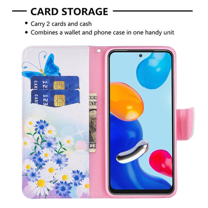 Leather wallet phone case for Redmi Note 11 with card storage and blue floral print