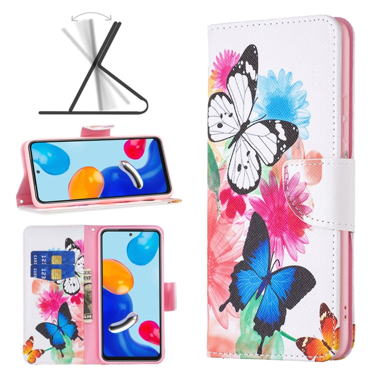 Flip leather phone case for Redmi Note 11 with black, blue, and pink butterfly print