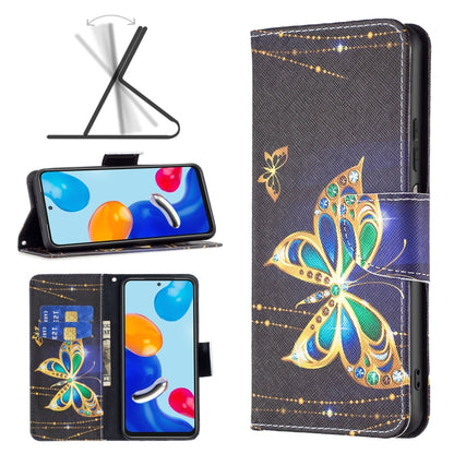 Wallet-style leather phone case with dark purple floral pattern and rhinestone accents