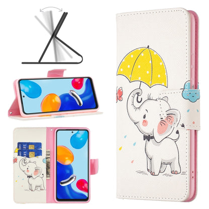 Wallet-style leather phone case in white with pink sides, umbrella elephant illustration
