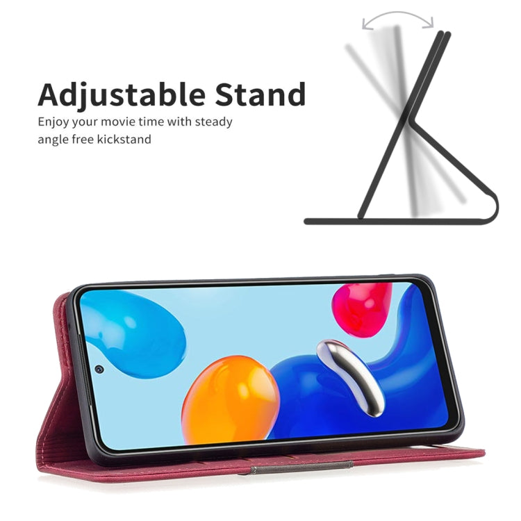 Red leather folio phone case with kickstand for landscape viewing, phone screen visible