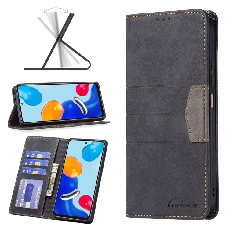 Dark gray leather folio phone case with magnetic closure, card slots, and kickstand