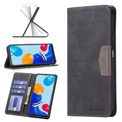 Dark gray leather folio phone case with magnetic closure, card slots, and kickstand