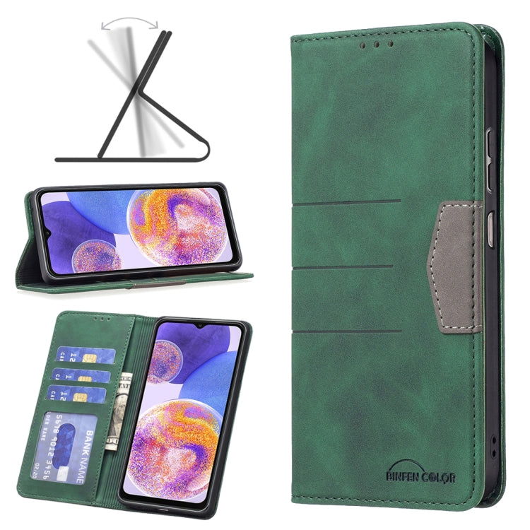Green leather folio phone case with kickstand and card holders, front and back view