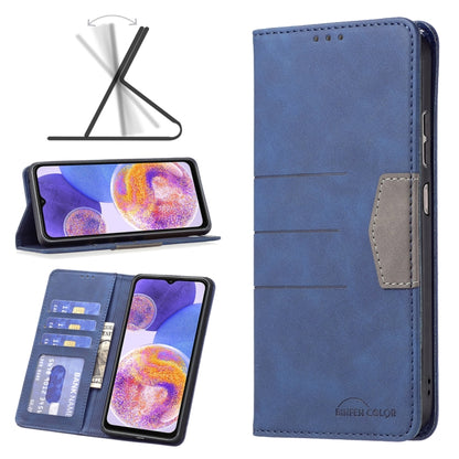 Blue leather wallet-style phone case with magnetic clasp and card slots