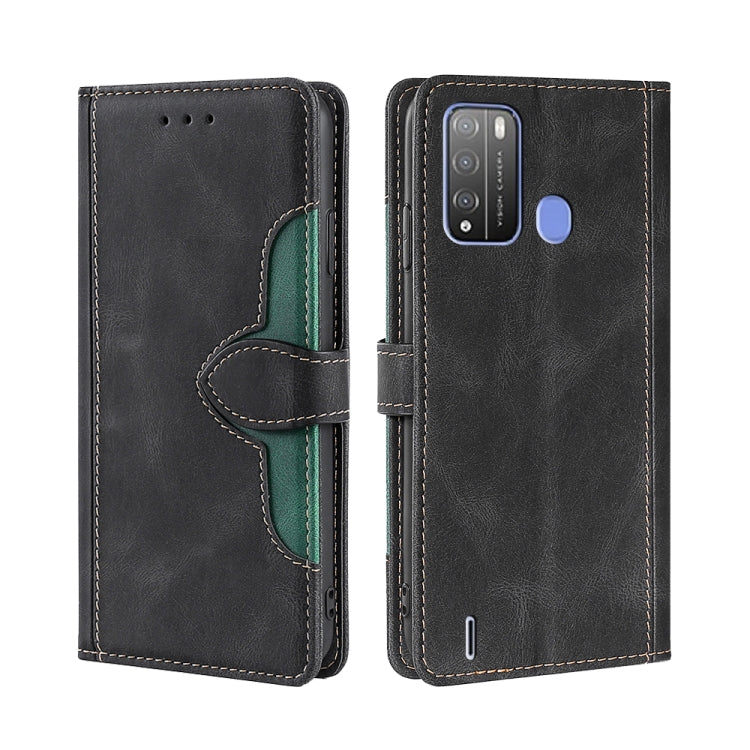 Black leather-look phone case with magnetic strap and green interior for a smartphone