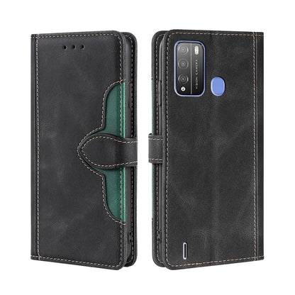 Black leather-look phone case with magnetic strap and green interior for a smartphone