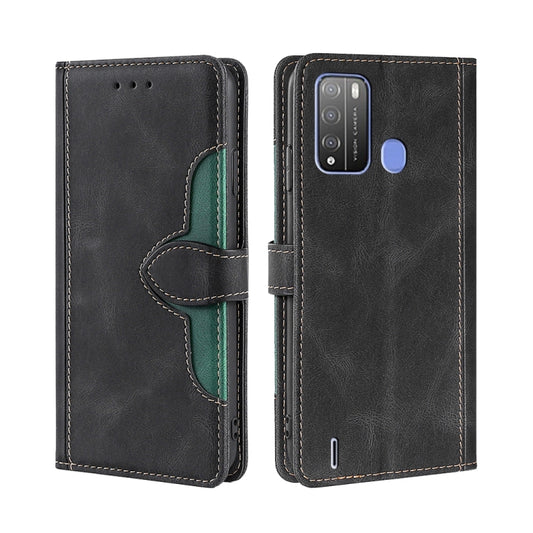 Black leather-look phone case with magnetic strap and green interior for a smartphone