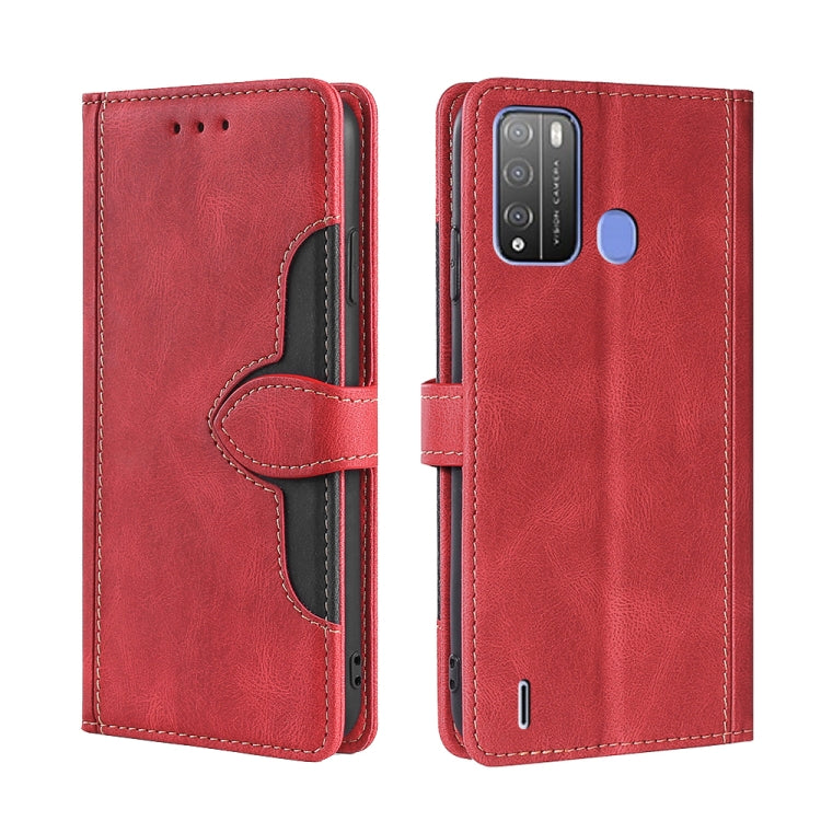 Red leather-look folio phone case with magnetic strap and stitched card slots