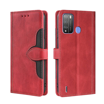 Red leather-look folio phone case with magnetic strap and stitched card slots