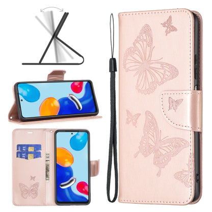 Rose pink embossed leather-style phone case with butterfly pattern, flip cover, wrist strap