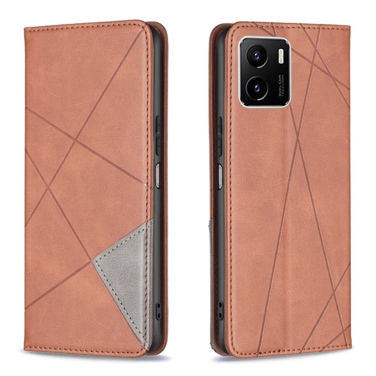 Brown magnetic leather flip phone case with rhombus texture and gray card pocket panel