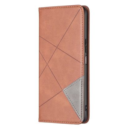 Brown magnetic leather flip phone case with rhombus texture and gray interior card pocket