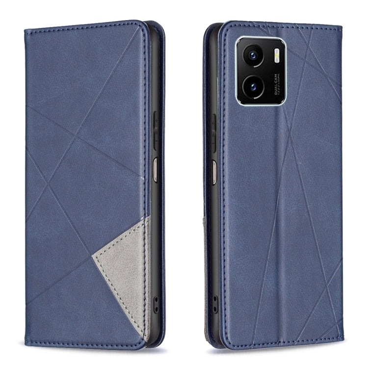Blue magnetic leather flip phone case with rhombus texture and gray card pocket panel