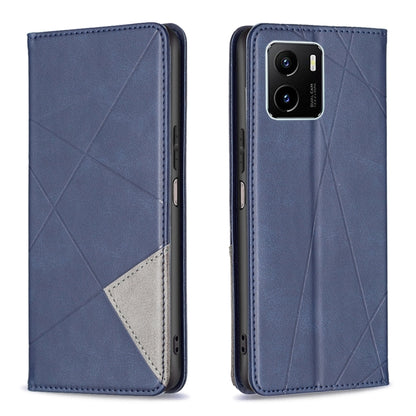 Blue magnetic leather flip phone case with rhombus texture and gray card pocket panel