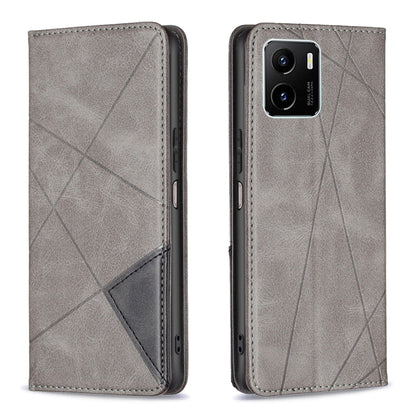 Grey magnetic leather flip phone case with rhombus texture and gray card pocket panel