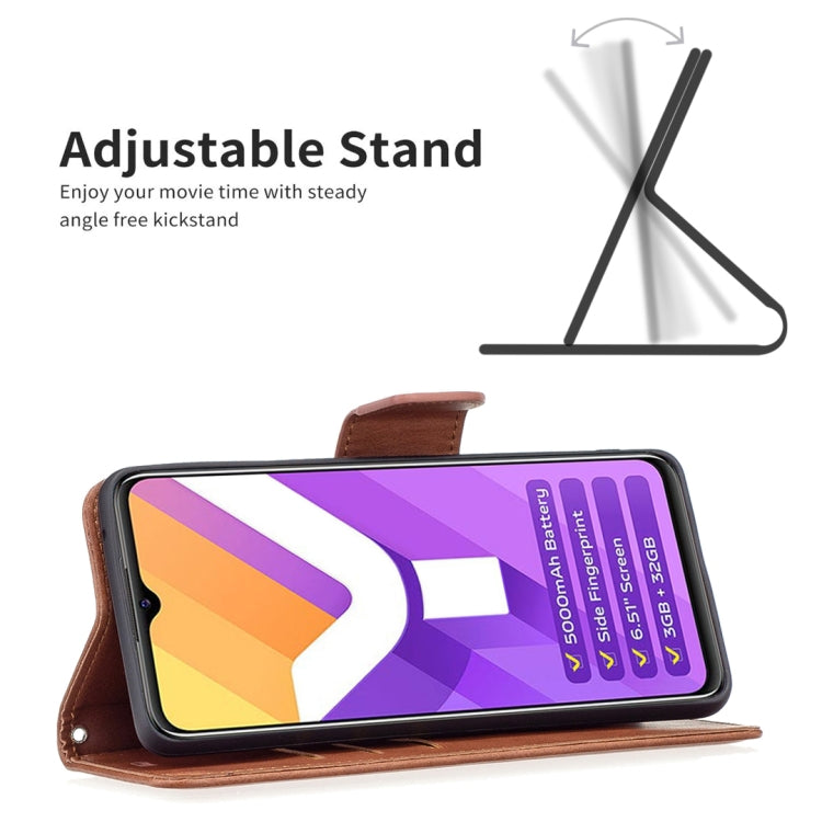 Brown flip leather phone case with adjustable stand for hands-free viewing