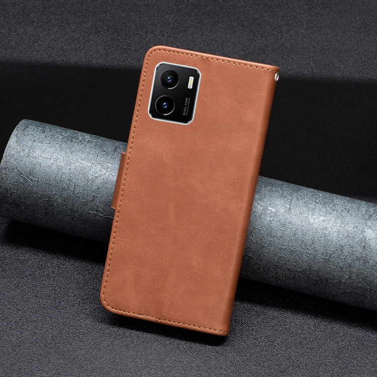 Brown flip leather phone case with camera window and side buttons