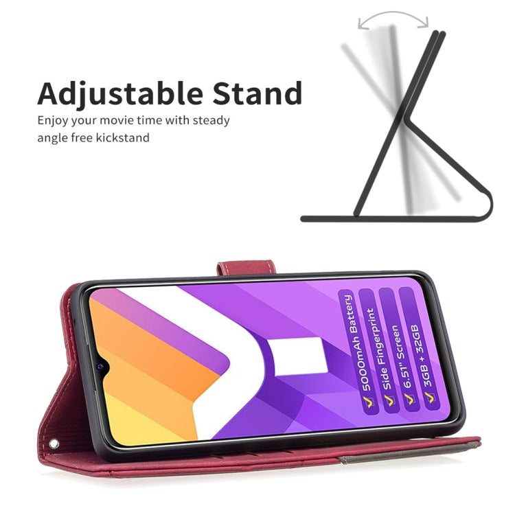 Red leather flip phone case with magnetic buckle and adjustable stand support