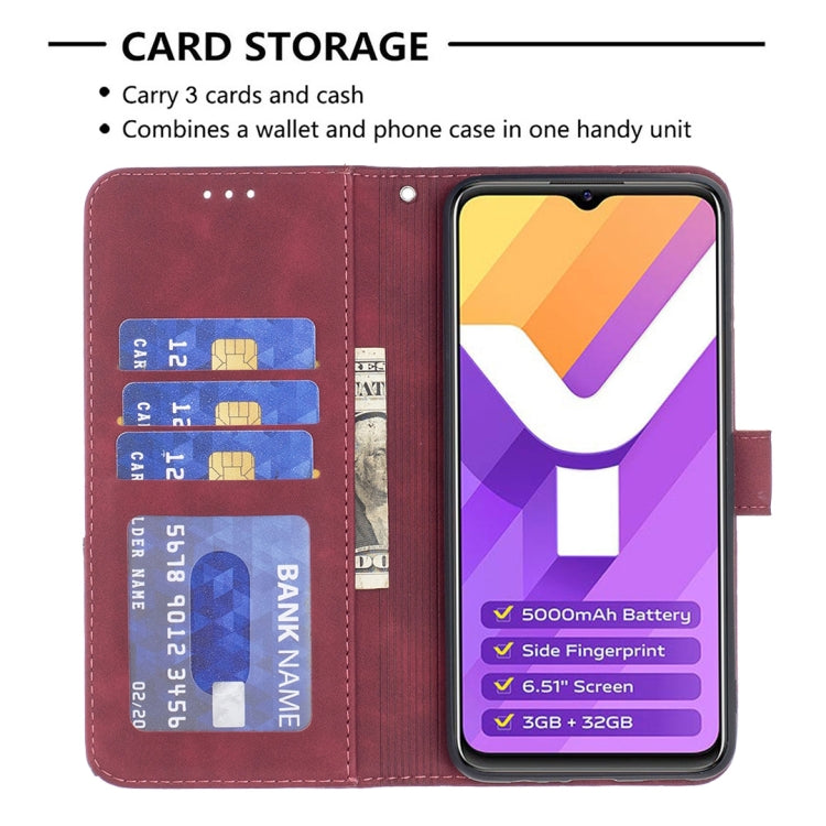 Red leather flip phone case with card slots and magnetic buckle closure
