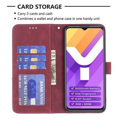 Red leather flip phone case with card slots and magnetic buckle closure