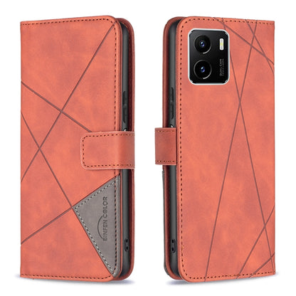 Orange leather flip phone case with rhombus texture and magnetic buckle closure
