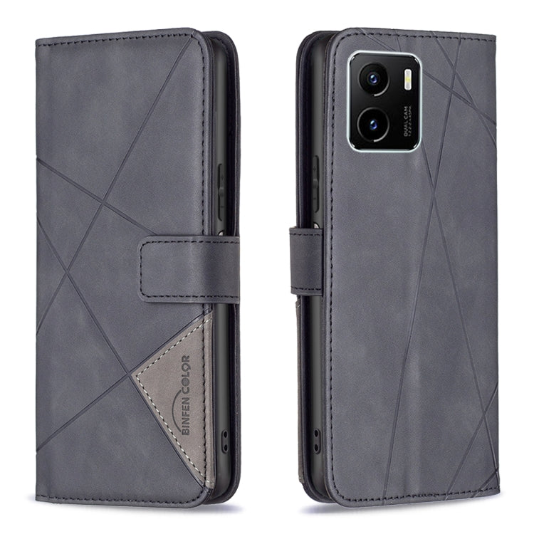 Grey rhombus-texture magnetic flip leather phone case with horizontal buckle, for vivo Y15s