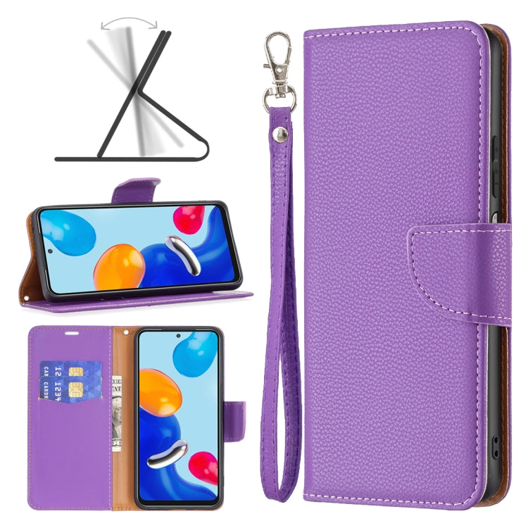 Purple textured leather phone folio case with wrist strap and front card holder.