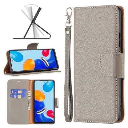 Grey textured leather phone folio case with wrist strap and front card holder.