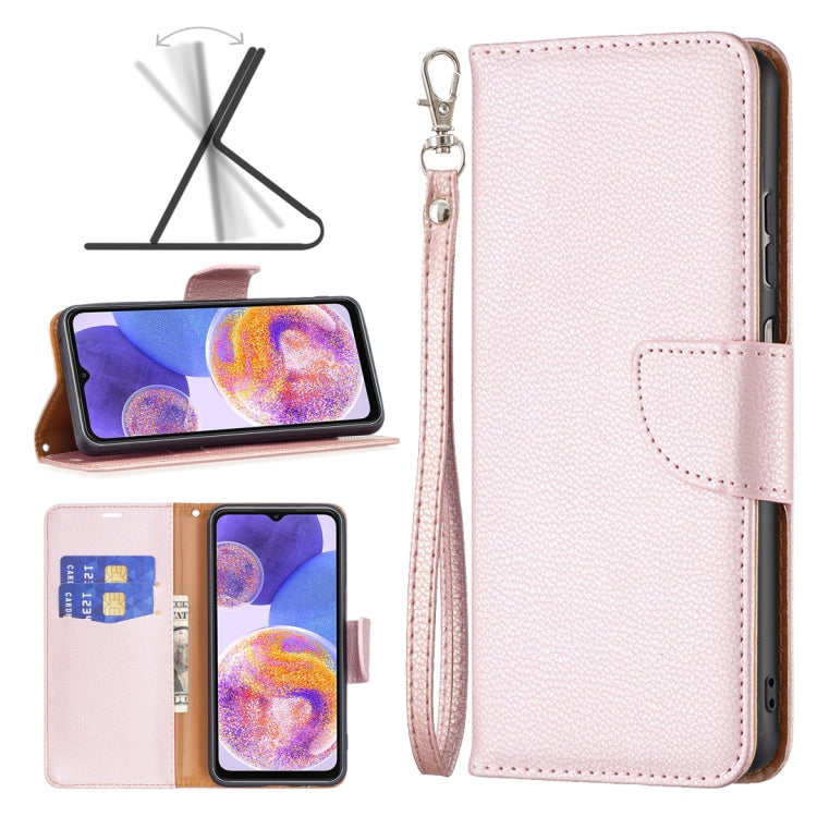 Light pink textured leather phone folio case with wrist strap and card slot.