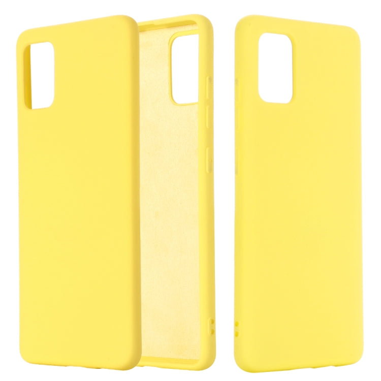 Liquid silicone phone case, full coverage, shockproof design with cutouts (yellow).