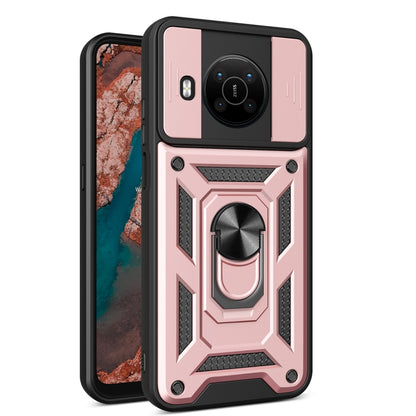 Rugged rose phone case with sliding camera cover and built-in ring stand